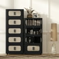 thumbnail image 3 of Retro Black, 20" Side Wide Folding Storage Cabinet ,4 Tiers,19.69"×11.81"×40.55",Collapsible Storage Bins with Magnetic Door, Plastic Storage Cabinet with Wheels, 3 of 9