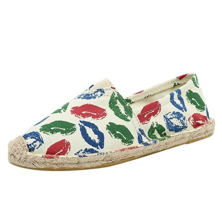

Mackneog Ladies And Leisure Vintage Lips Giraffe Small Camouflage Hand Stitching Espadrilles Canvas Shoes Gift on Clearance