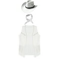 thumbnail image 3 of CHICTRY Men Western Cowboys 3 Pcs Outfit Tassel Waistcoat Wild Hat with Bandanna White M, 3 of 5