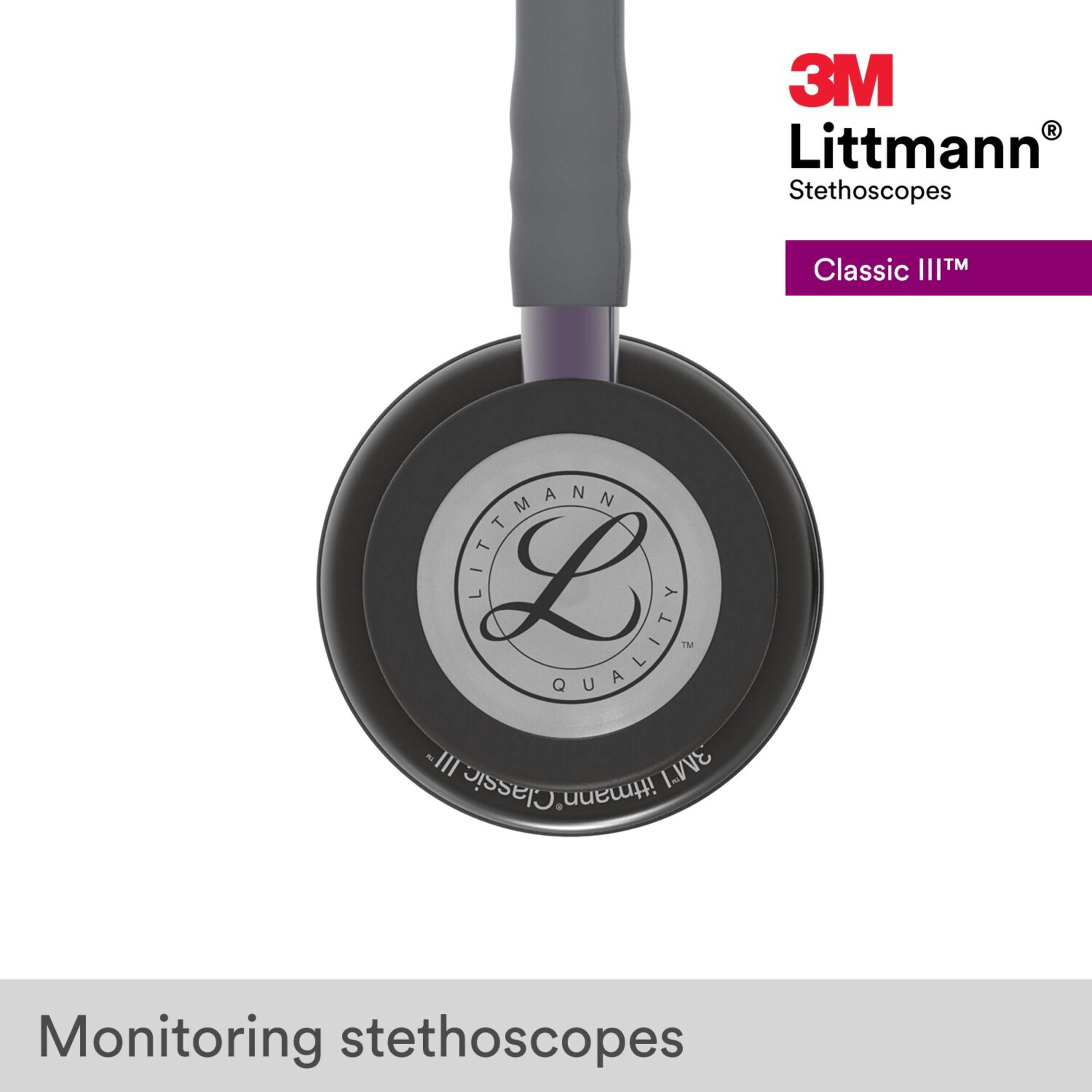 3M Littmann Classic III Monitoring Stethoscope, Stainless Steel Smoke-Finish Chestpiece, 27" Black Tube, Violet Stem and Smoke Headset