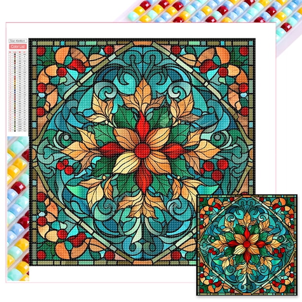 5D DIY Cuentas Cuadradas Completas Vidrieras Artesanía Flores 45x45cm