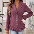 thumbnail image 2 of Dzrciro Corduroy Jacket Women, Plus Size Long Sleeve Lapel Button Pink Blazer Jacket with Ruffle Hem and Lace Cuffs, Elegant Fall Outerwear Jacket 3XL, 2 of 8