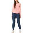 thumbnail image 3 of Allegra K Women's Round Neck Button Down Ruffled Hem Cropped Washed Denim Jacket, 3 of 7