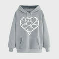 thumbnail image 2 of YUGYXL Fall Long Sleeve Sweatshirt for Women Comfy Thin Fleece Drawstring Hoodies Pullover Loose Fit Heart Print Hooded Sweatshirts with Kangaroo Pocket Preppy Y2k Clothes Today's Deals Gray,XL, 2 of 5