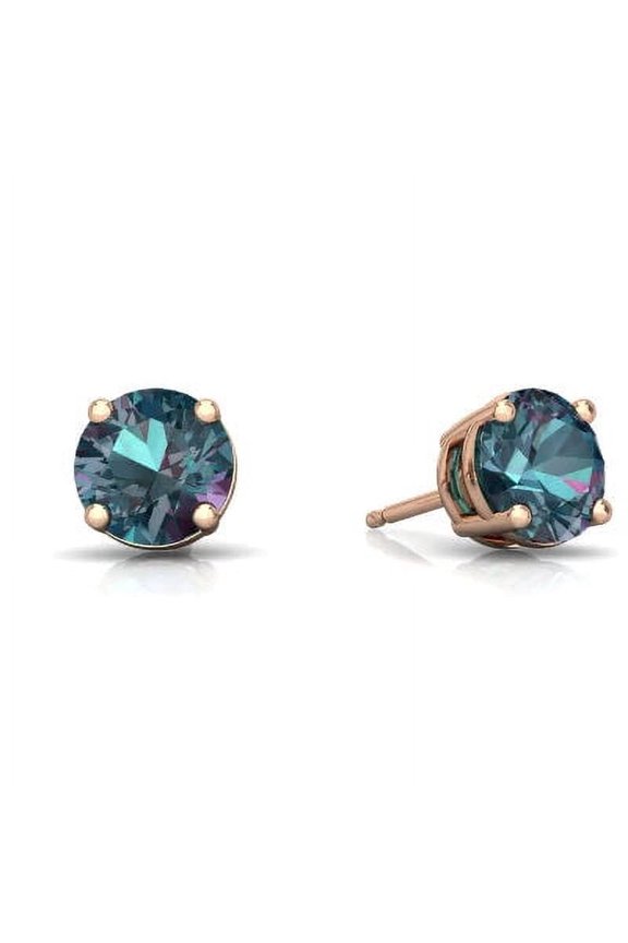 14k Rose Gold Plated Created Alexandrite Round Stud Earrings 6mm
