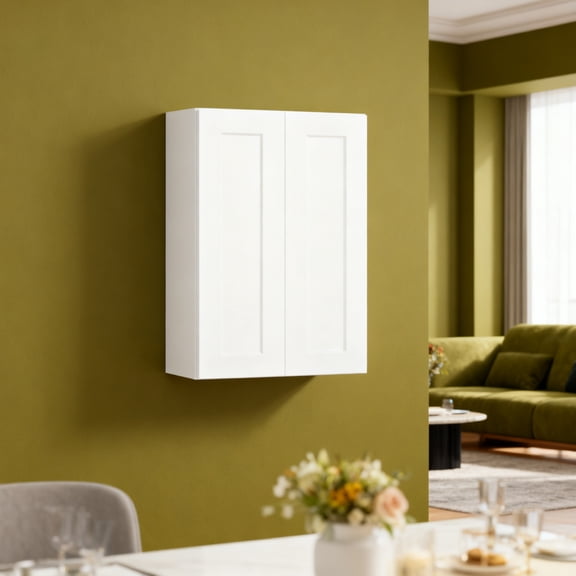 Newboti Furniture 24 Inch White Shaker Double Door Wall Cabinet Solid Wood with 2 adjustable shelves Ready to Assemble for Kitchen,Bathroom,Laundry and Garage Storage(24"W×12"D×36"H) BN.4383