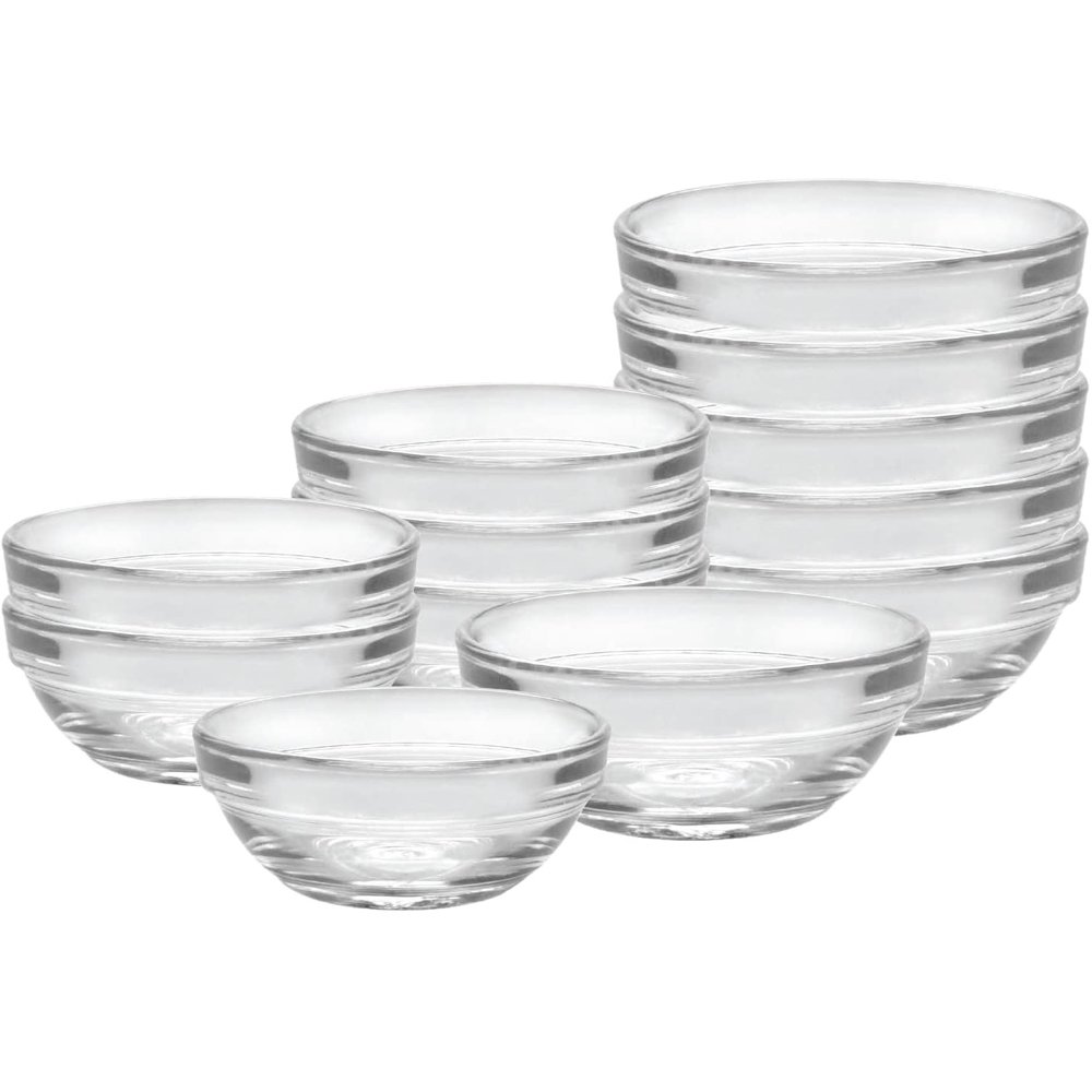 Duralex Lys Stackable Nesting Clear Glass Food Prep Mixing Bowls, 12