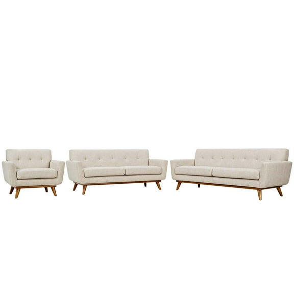 Modern Contemporary Urban Design Living Room Lounge Club Lobby Armchair and Lovesea and Sofa Set, Fabric, Beige