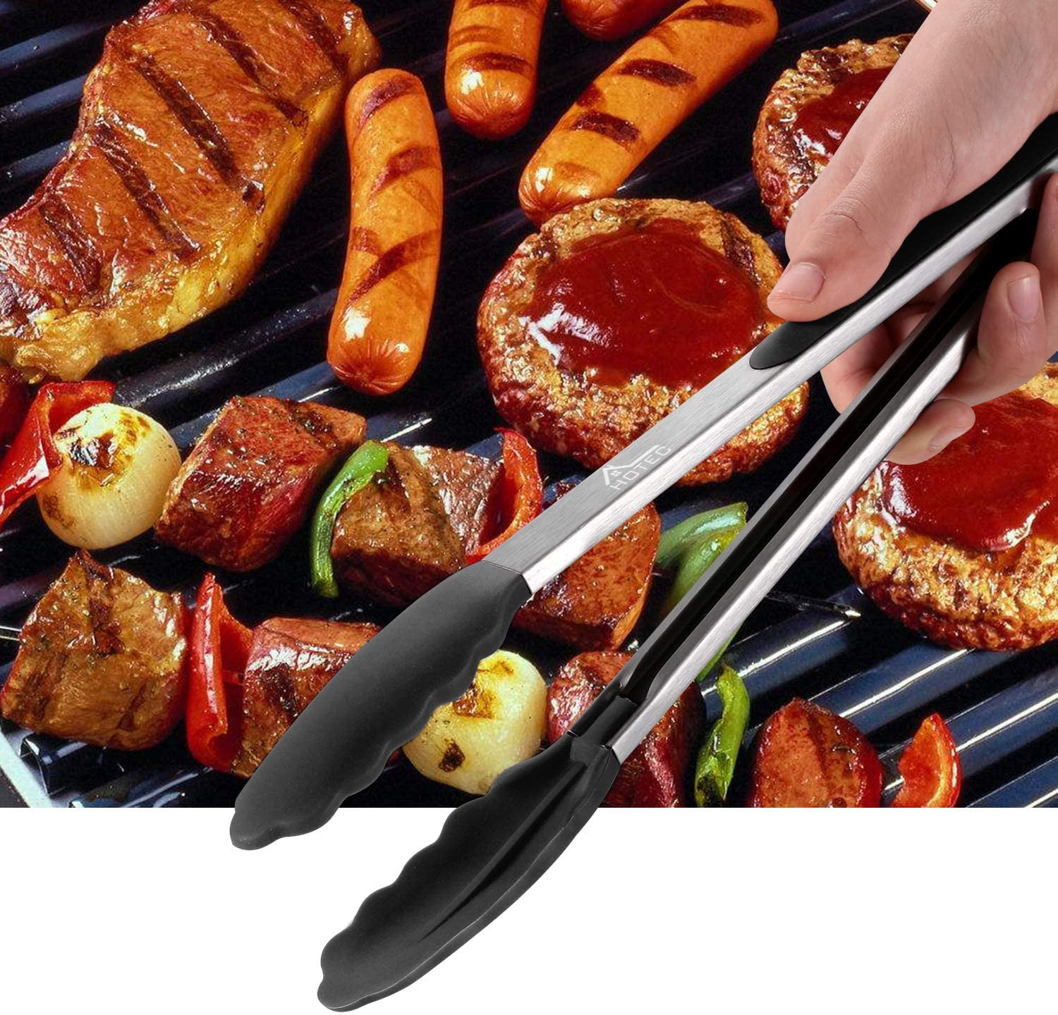 Strong Grip Cooking Tongs with Rest Pad, Stainless Steel Silicone Kitchen  Tongs