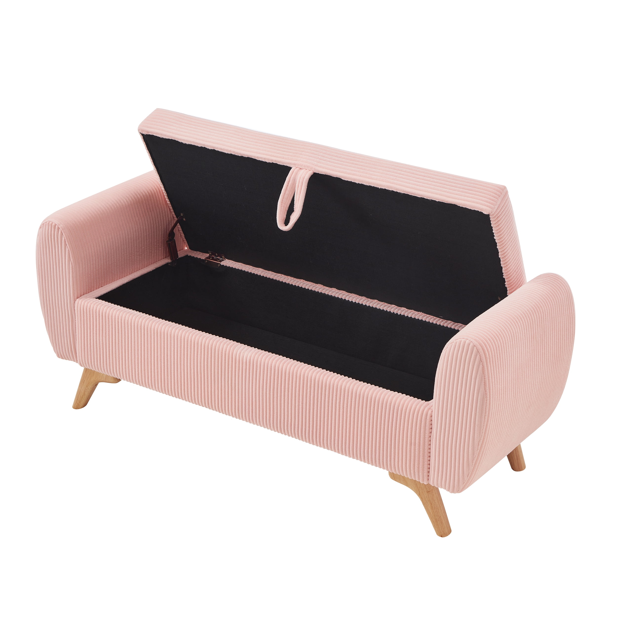 Storage Bed Bench 57 Inch, Corduroy Upholstered Bench with Flip Top Storage for Bedroom Hallway, Pink