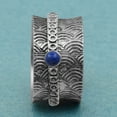 thumbnail image 2 of Mooneye Spinner Ring 3mm Round Lapis 925 Sterling Silver Meditation Anxiety Women Gifts Band, 2 of 3