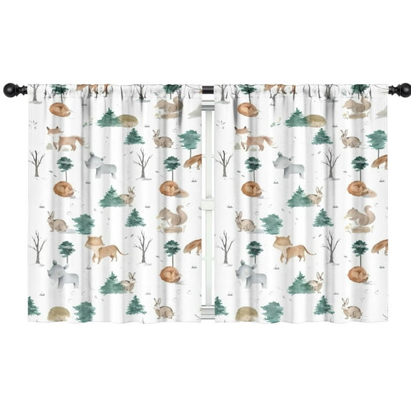 Blackout Kids Curtains,White Christmas Forest Animal Pattern Childrens Insulated Curtains Set Of 2,Bedroom Essentials,Toddler Room Decor 42"x54"