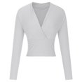 thumbnail image 4 of Hfyihgf Women's Wrap V-Neck Cropped Sweater Long Sleeve Slim Fit Ribbed Knitted Workout Pullover Tops(White,S), 4 of 7