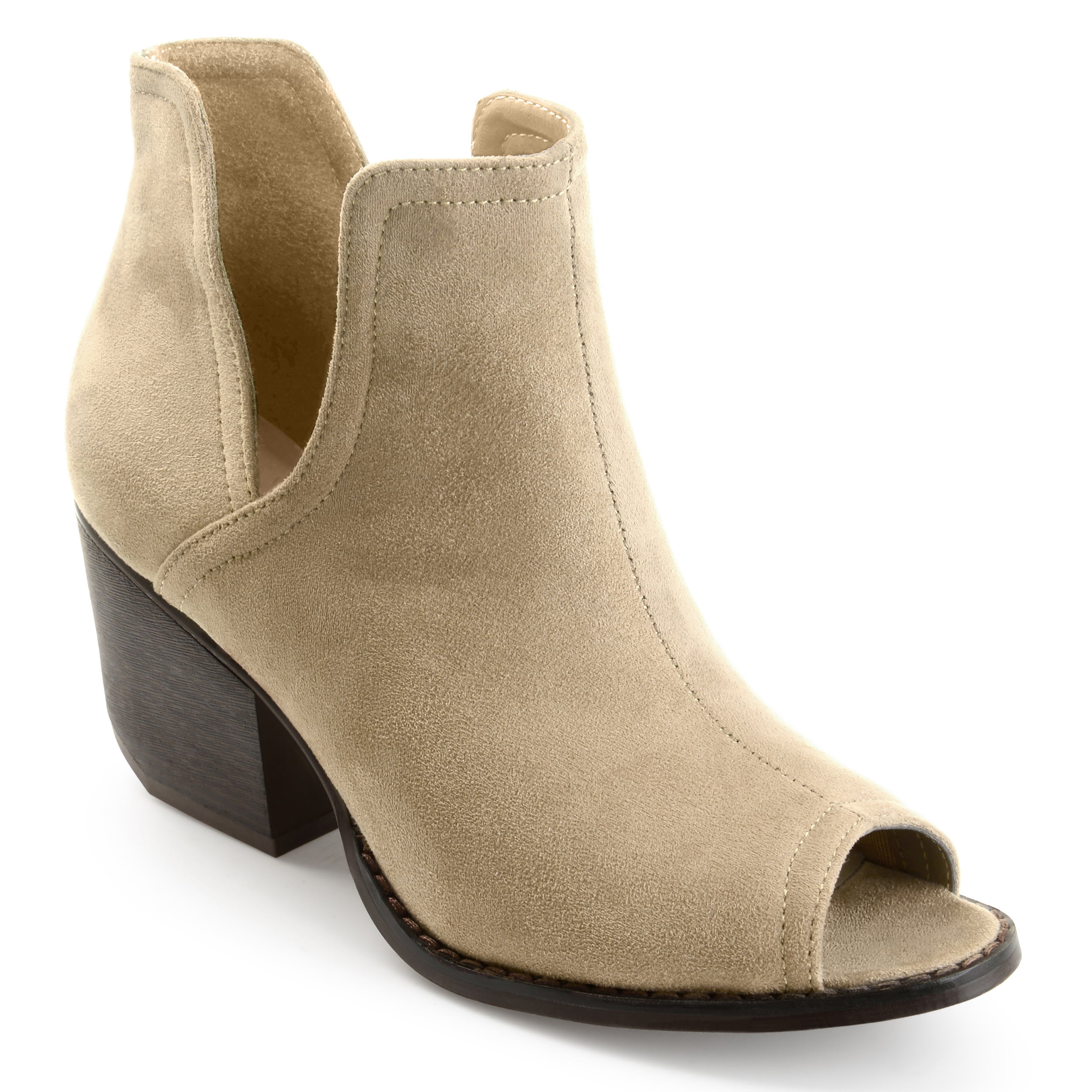Womens Faux Suede Sideslit Peeptoe Ankle Booties