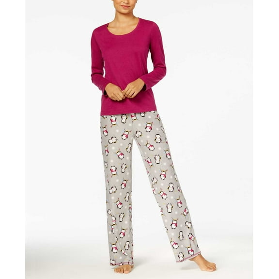 Jenni by Jennifer Moore Womens Top and Printed Pants Pajama Set,Penguin,X-Small