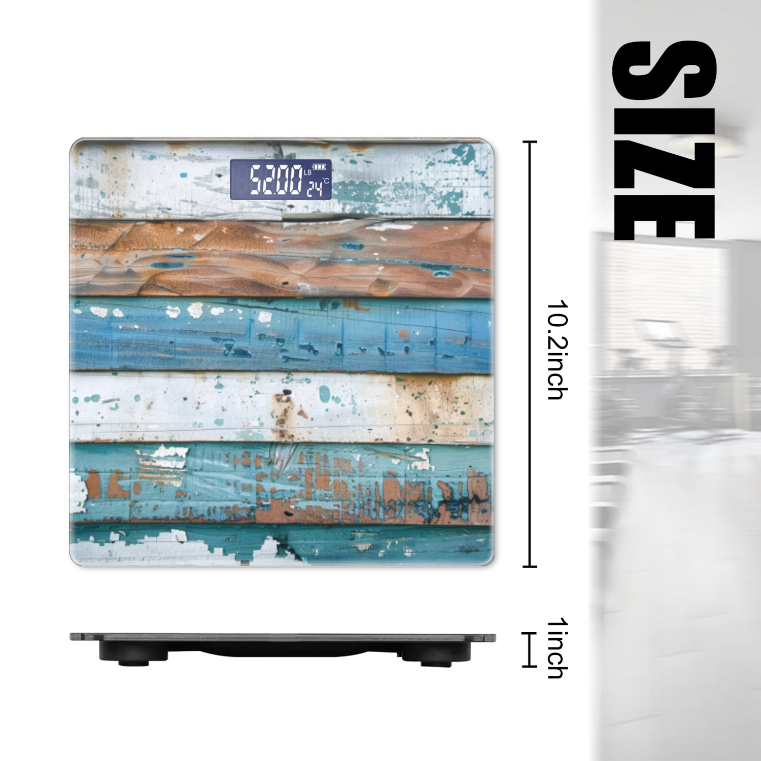 High Precision Body Weight Scale Smart Bathroom Scales with Large LCD Display(400lbs),Decorative for Bedroom-Weathered Wooden Wall With Peeling Paint In Shades Of Blue