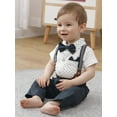 thumbnail image 2 of WESIDOM Infant Boys Toddler Gentleman Formal Outfit Suspender Pants Bowtie Beret Hat 0-24M 3pcs, 2 of 13