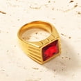 thumbnail image 3 of PAMTIER Unisex Stainless Steel Vintage Classic Square Cut Red Gemstone Signet Ring Rhinestones Statement Wedding Band Comfort Fit Gold Size 10, 3 of 6