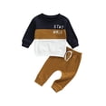 thumbnail image 2 of Infant Newborn Baby Boys Autumn Outfit Sets 6M 12M 18M 24M Long Sleeve O Neck Patchwork Pullover + Solid Color Drawstring Pants, 2 of 10