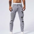 thumbnail image 3 of Yaoyar Men's Washed Distressed Patch Denim Jeans Solid Color with Pockets Stretch Slim Fit Tapered Ankle Casual Wear Denim Pants,31,Gray, 3 of 8