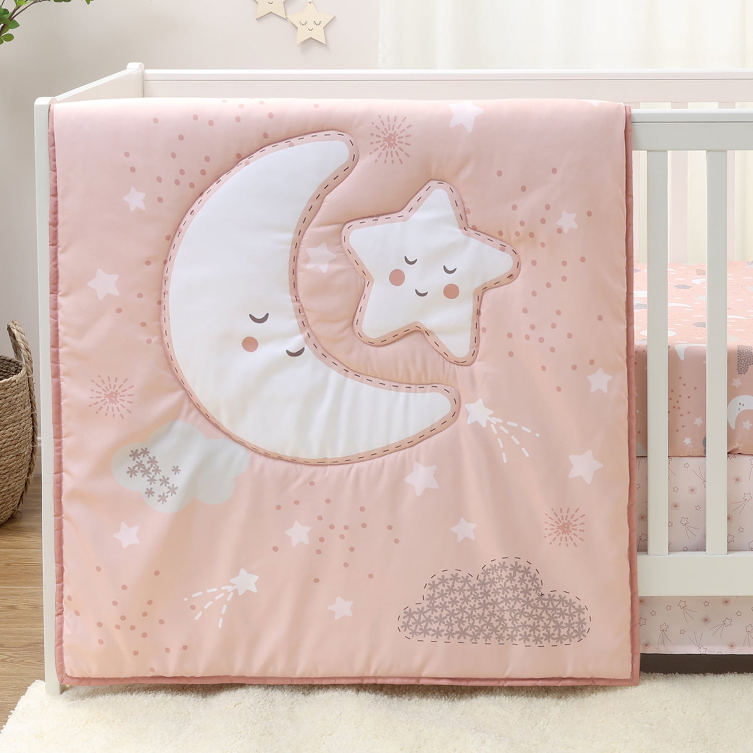 The Peanutshell Crib Bedding Set for Baby Girls, New Moon, 3 Piece