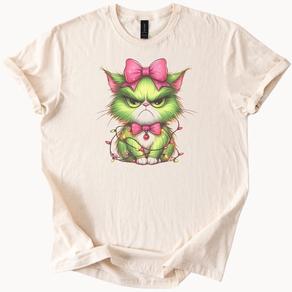 Green Grumpy Cat Christmas Holiday T-Shirt