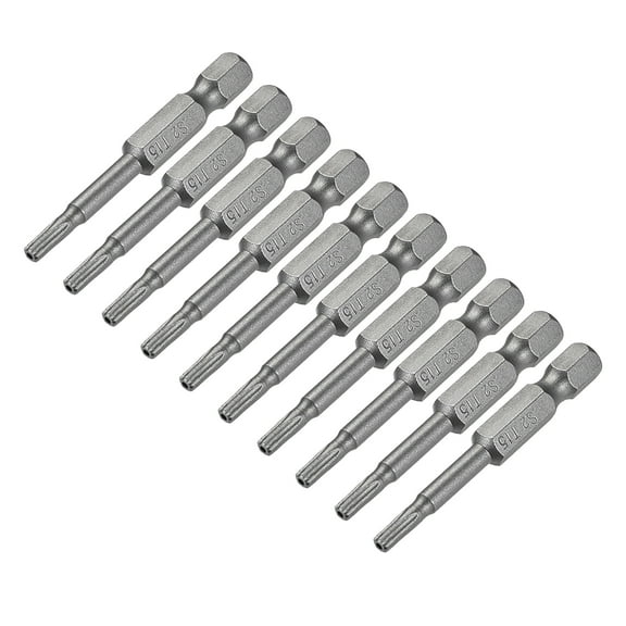 50mm Long 1/4" Hex Shank T15 Torx Security Star Screwdriver Bits S2 High Alloy Steel 10pcs