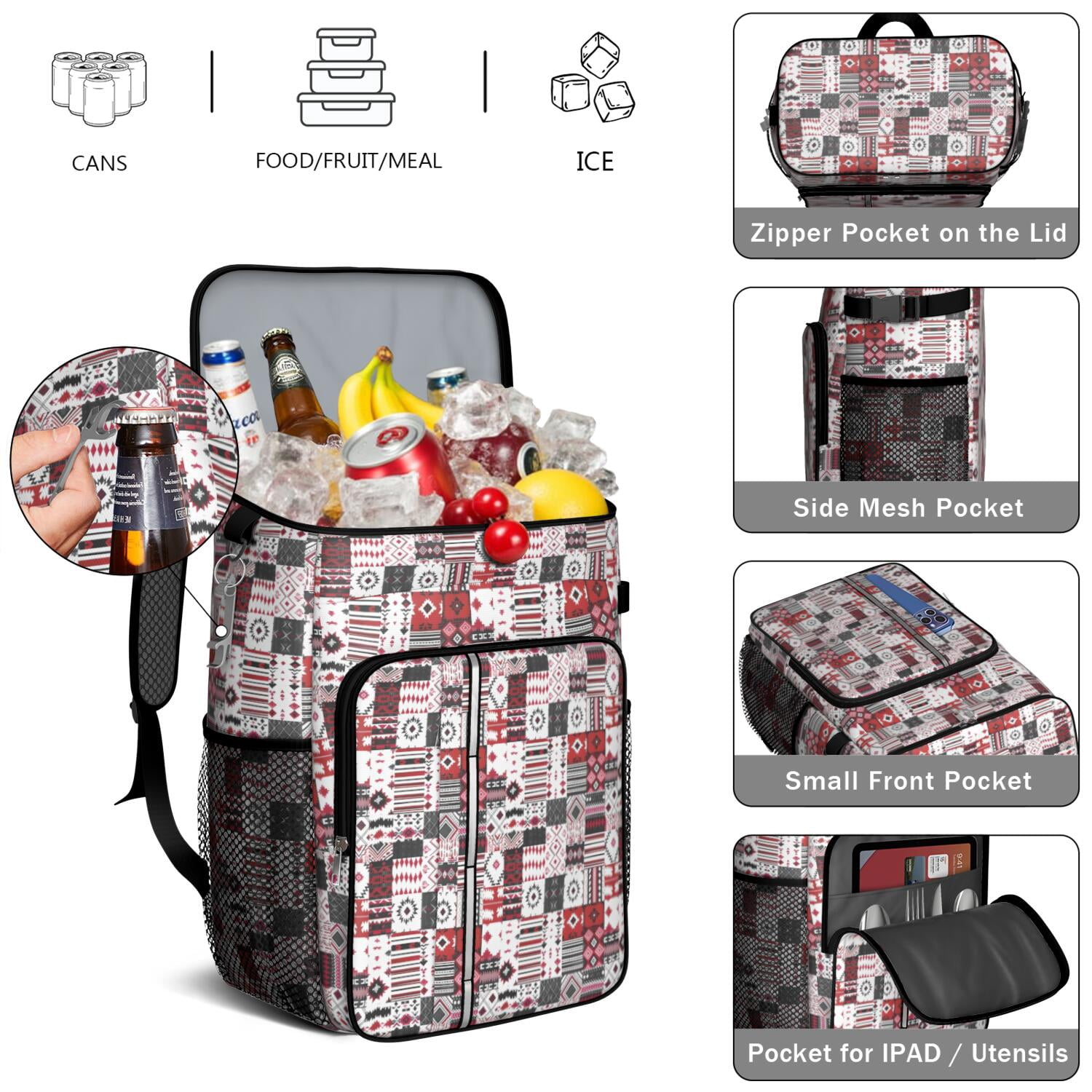 Travel Cooler Bag - Boho Bohemia Flower Camping Beer Cooler Backpack with Bottle Opener- Waterproof Insulated Picnic Backpacks - Cooler Bag for Beach