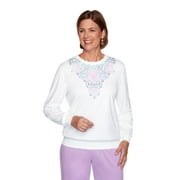 Alfred Dunner Womens Plus-Size Women'S Comfy Fall Embroidered Yoke Long Sleeve Soft Knit Top