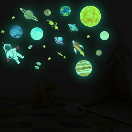 

ZPAQI Cartoon Universe Glow in The Dark Wall Stickers Stars Planet Solar System Space Astronaut Rocket Luminous Ceiling Decals for Kids Bedroom Home Decoration