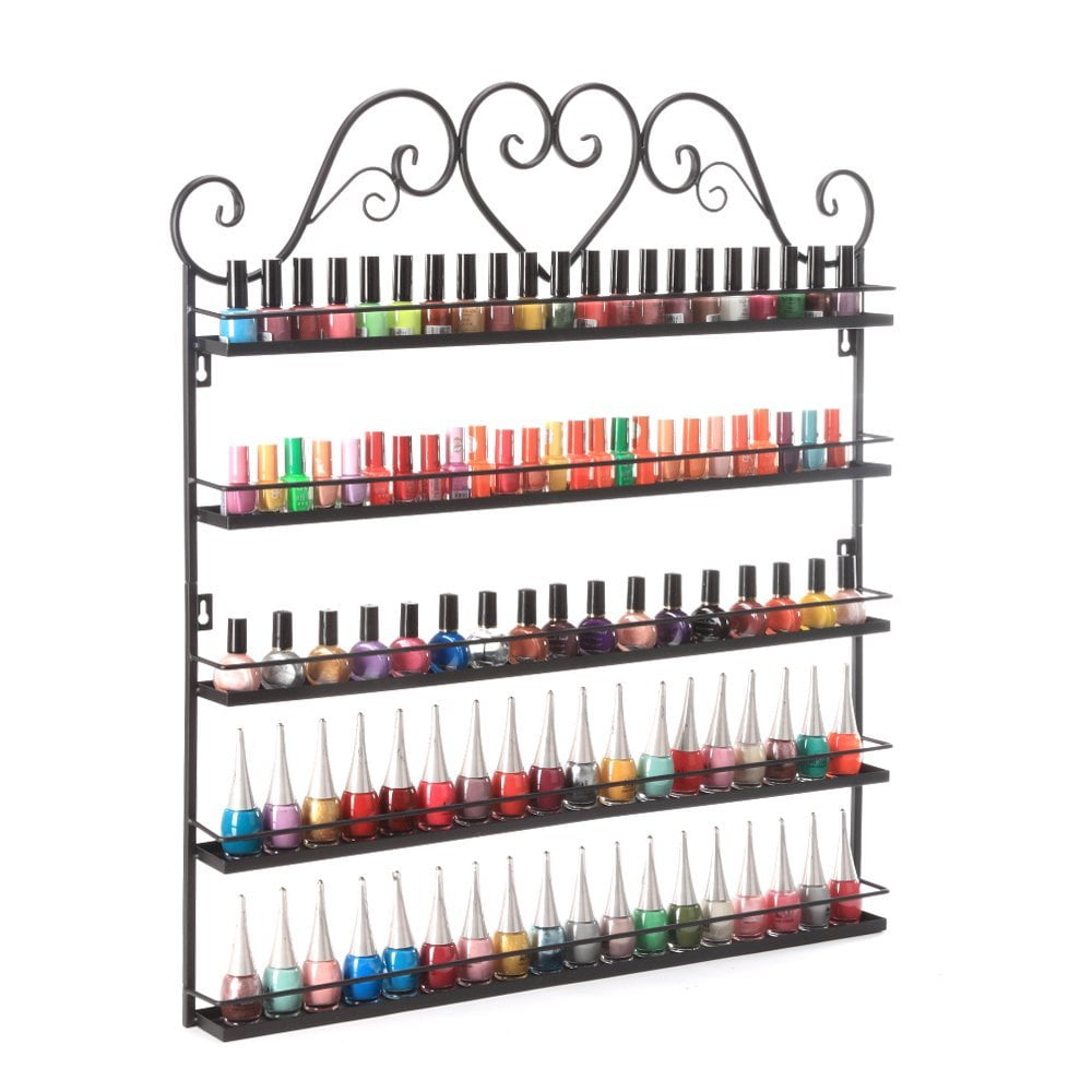 Black Wall Mounted Acrylic Nail Polish Display Stand 5 Tier Holds 40-50 Bottles 
