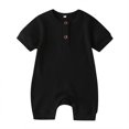 thumbnail image 1 of ZAXARRA Newborn Baby Short Sleeve Jumpsuit Solid Color Knit Rib O Neck Button Romper, 1 of 4