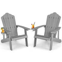 Topbuy 2PCS Adirondack Chair HIPS Chair w/Cup Holder Realistic Wood Grain Weather Resistant Outdoor Chair for 380 LBS Weight Capacity Light Grey