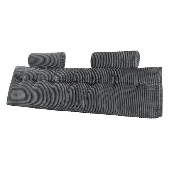 King Size Headboard Pillow Wedge, Reading Pillow with Pockets & Headrests - Bed Rest for Sitting in Bed, Gaming, Working - Soft Velvet, Washable - Grey