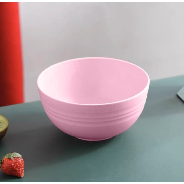 Nvzi Household Wheat Straw Children's Rice Soup Bowl Anti-fall Dormitory Instant Noodle Bowl Student Plastic Small Bowl Salad Bowl(Pink,15cm)