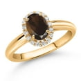 thumbnail image 2 of Gem Stone King 10K Yellow Gold Brown Smoky Quartz and White Lab Grown Diamond Halo Engagement Ring for Women (0.88 Cttw, Gemstone, Oval 7X5MM, Size 5), 2 of 4