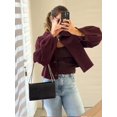thumbnail image 2 of Chaqueta corta de lana de Color Burdeos para mujer, abrigo informal de manga larga con solapa lisa y botonadura única, prendas de vestir exteriores elegantes para mujer, Otoño e Invierno, 2 of 5