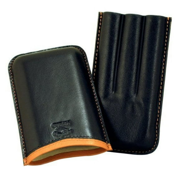 Cigar Case Black Leather Cases Cuban Crafters Roma Black Saddle 3 Cigars