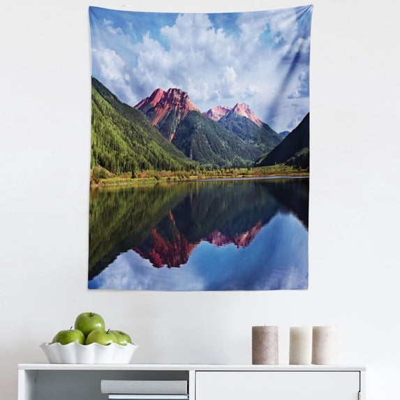 Nature Scene Tapestry, Red Iron Peaks over Calm High Mountain Lake Colorado Nature Americana Photo, Fabric Wall Hanging Decor for Bedroom Living Room Dorm, 5 Sizes, Multicolor, by Ambesonne