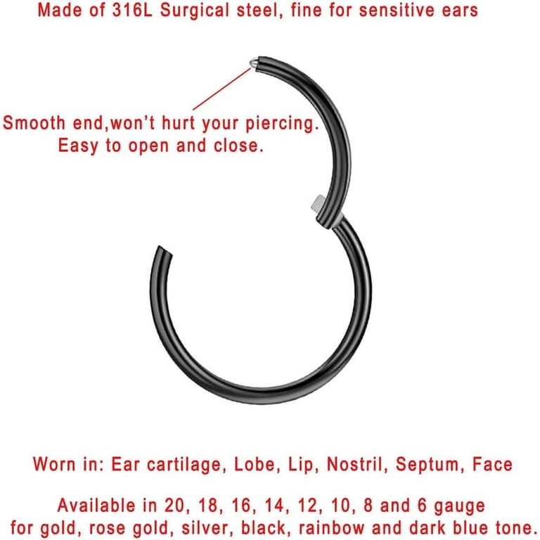 AROWRO Anneaux Nez Charnière 316L Acier Chirurgical – Clicker Septum, Helix, Tragus, Daith, Cartilage Or Rose 10mm