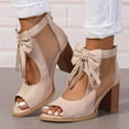 thumbnail image 2 of Mepaouo Cutout Stacked Heel Sandals for Women Suede Breathable Ankle Boots Peep Toe Dress Booties Shoes, 2 of 7