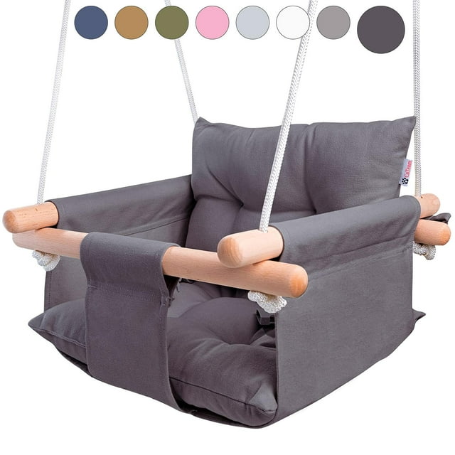 Cateam columpio para bebe de tela, silla bebe madera colgante con cinturón de seguridad, hamaca para multicolor
