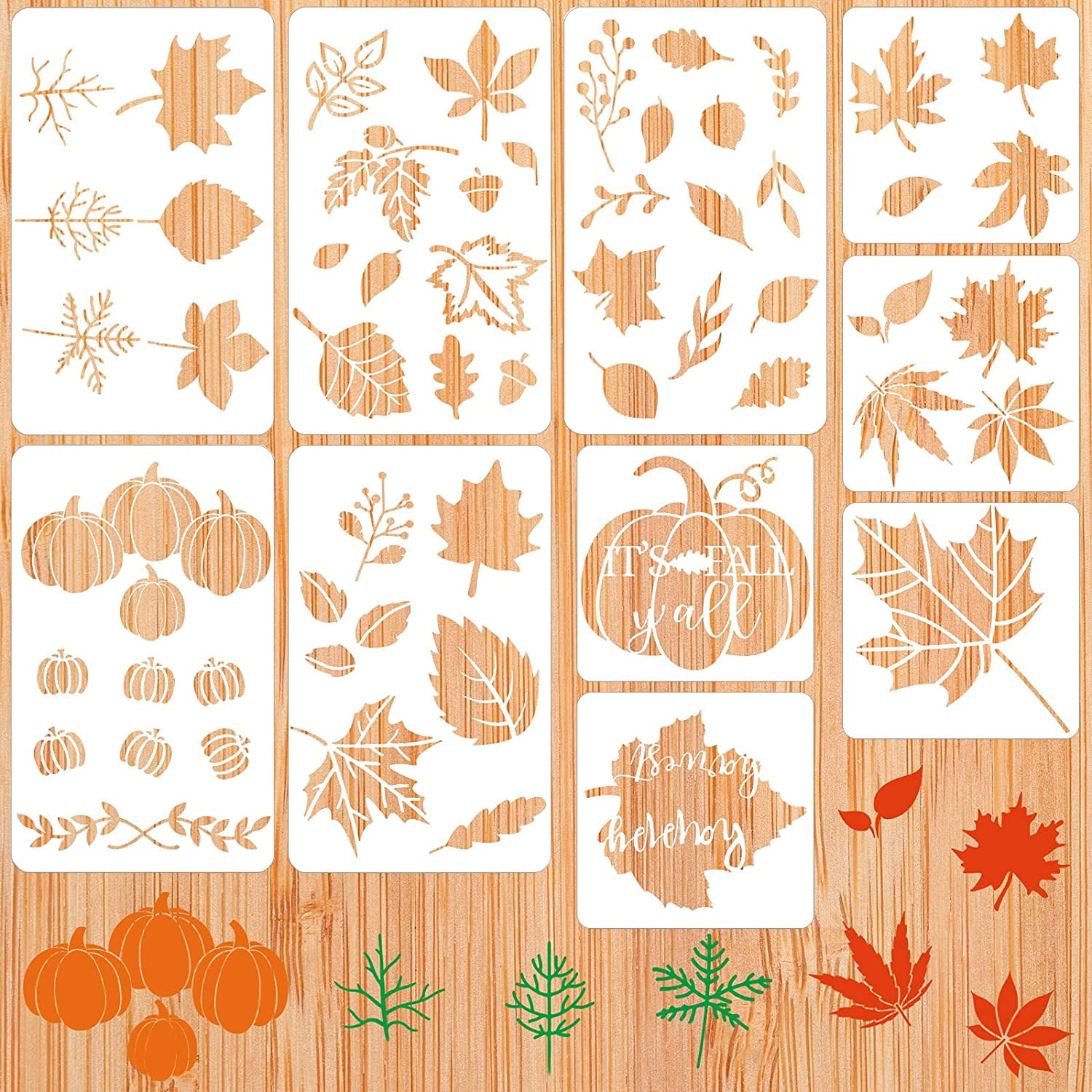 10 Pieces Autumn Leaf Stencils Fall Pumpkin Templates Maple Leaf