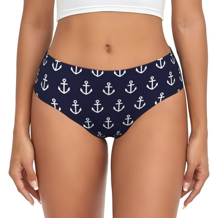 Womens Underwear - No Show Seamless Underwear for Women  white anchors dark blue print Soft Stretch Women s Panties  Hipster Ladies Panties Breathable Bikini Underwear Briefs