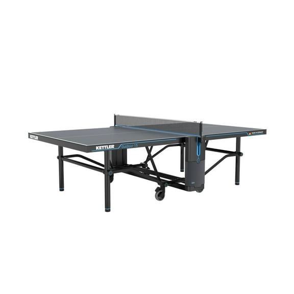 Kettler Outdoor 15 Table Tennis Table with One-Handed Folding Mechanism and Enclosed Racket Storage Compartment