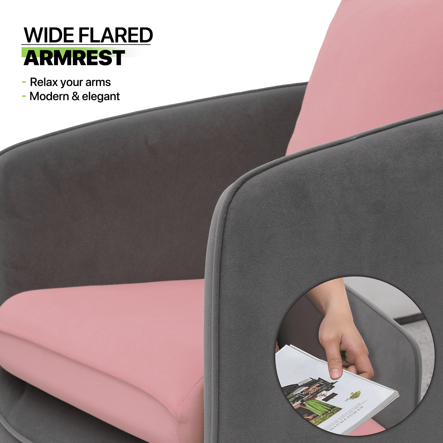 Magshion Accent Chair Upholstered Arm Chair with Armrest Living Room Chair Single Sofa Comfy Barrel Chair with Cushion for Bedroom, Pink/Grey