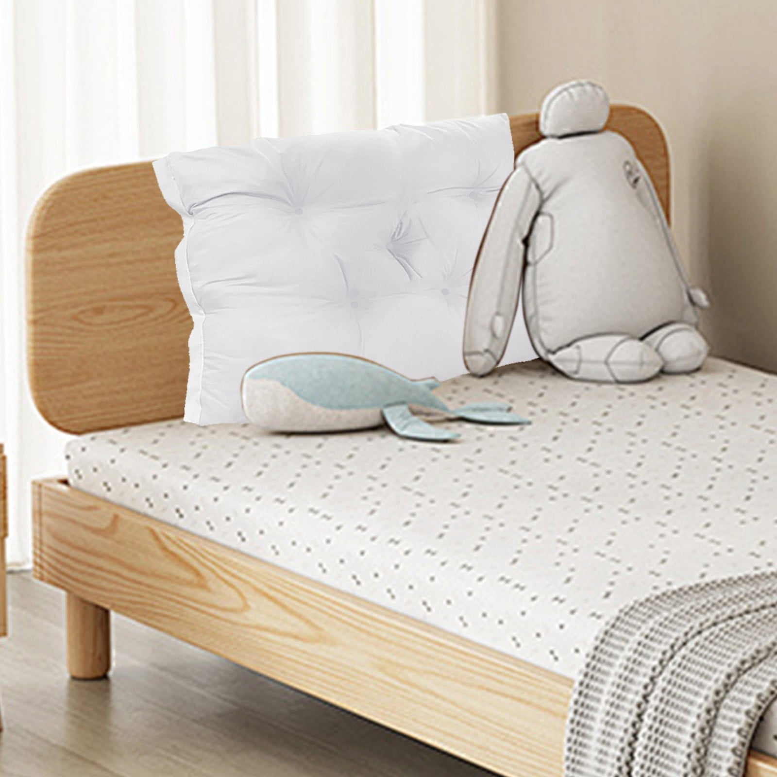 Oreiller Triangulaire Tête De Lit Jumeau XL 120x40cm - Coussin De Lecture Et Soutien Multifonction Blanc