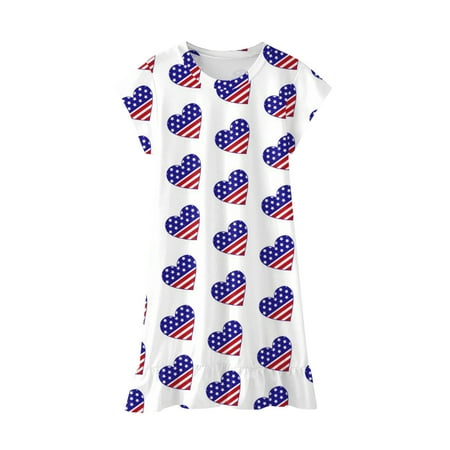 

Penkiiy Toddler Baby Girls Independence Day Fashion Cute Short Sleeve Heart Prints Dress 14-15 Years White on Clearance