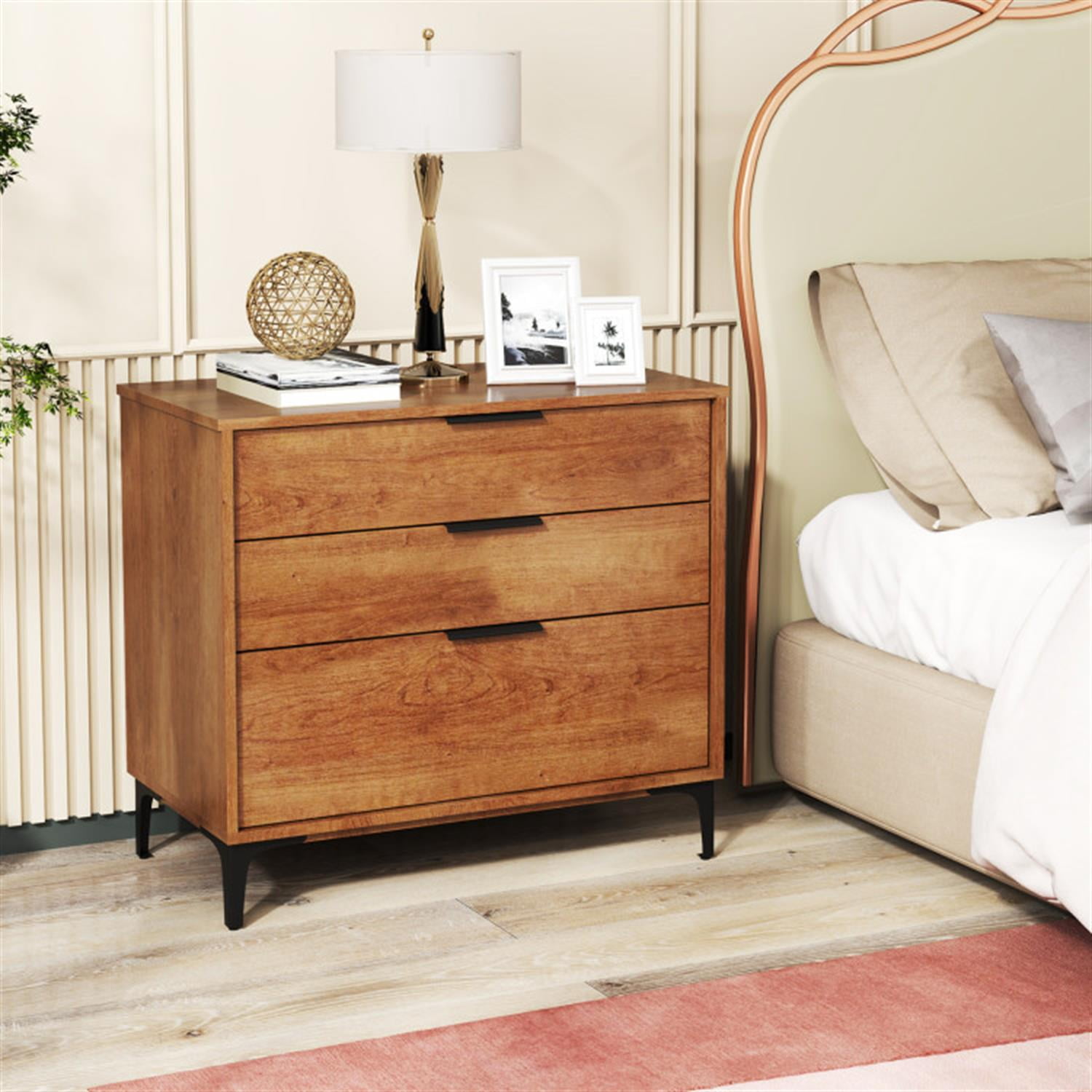 Demi Bonn 3-Drawer Dresser withterlock System, Modern Multipurpose Chest Furniture for Bedroom, Hallway, Entryway, Brown