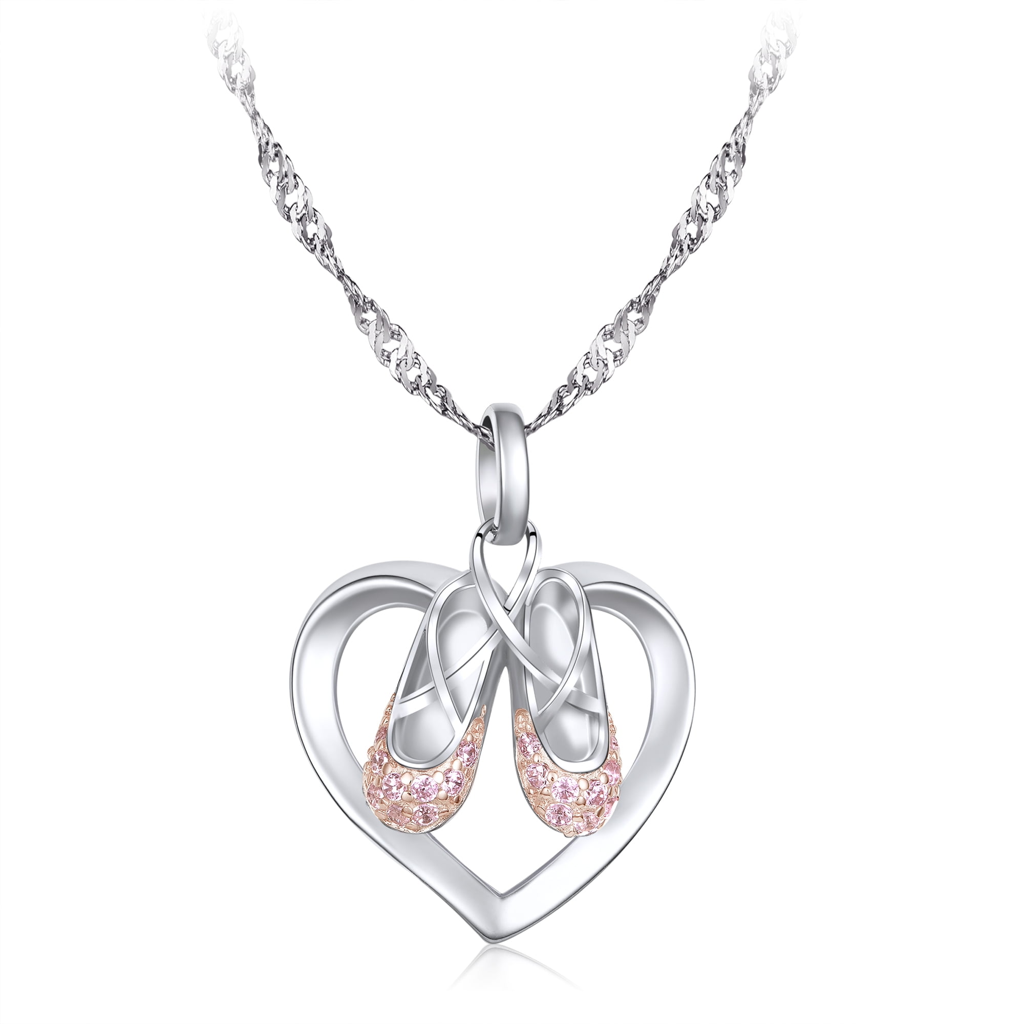 Sterling Silver Ballet Slippers Shoes Necklace for Women